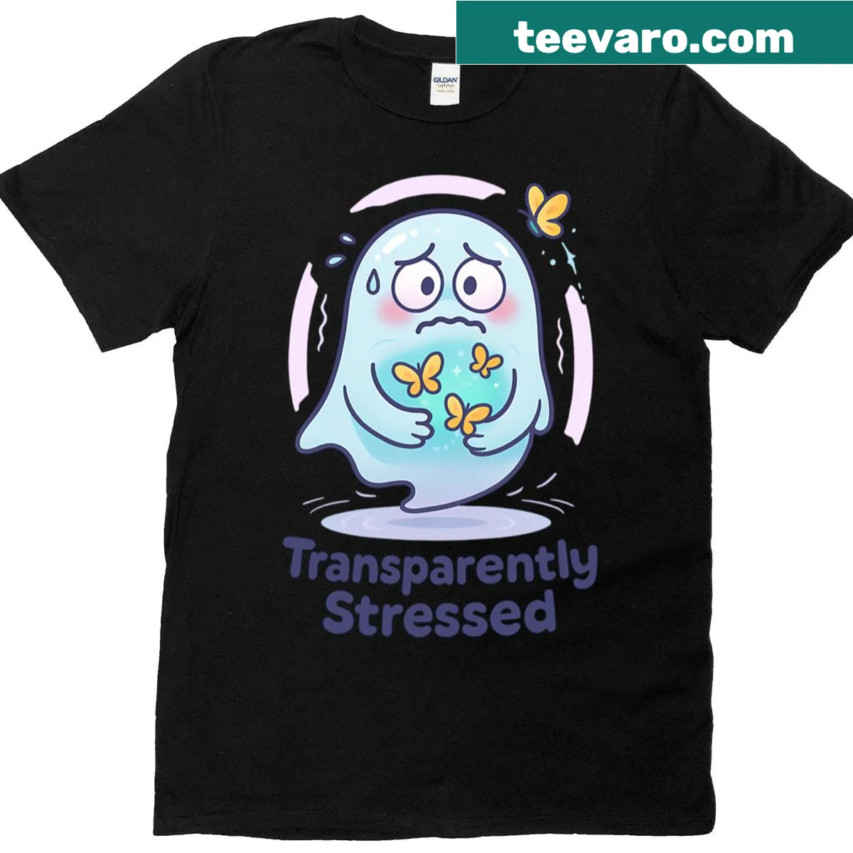 Cartoon ghost butterflies t-shirt — on a men's t-shirt