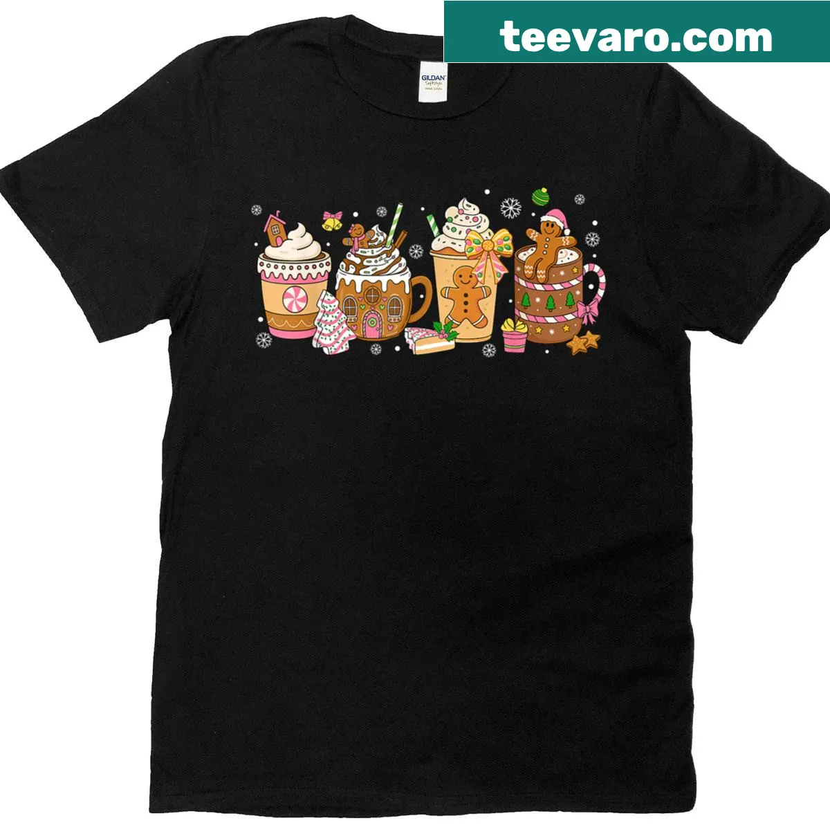 Gingerbread cookies and coffee cups illustration on women's t-shirt — on a men's t-shirt