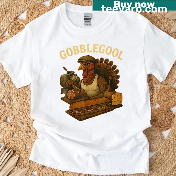 Funny Thanksgiving turkey graphic tee with the word 'Gobblegool'