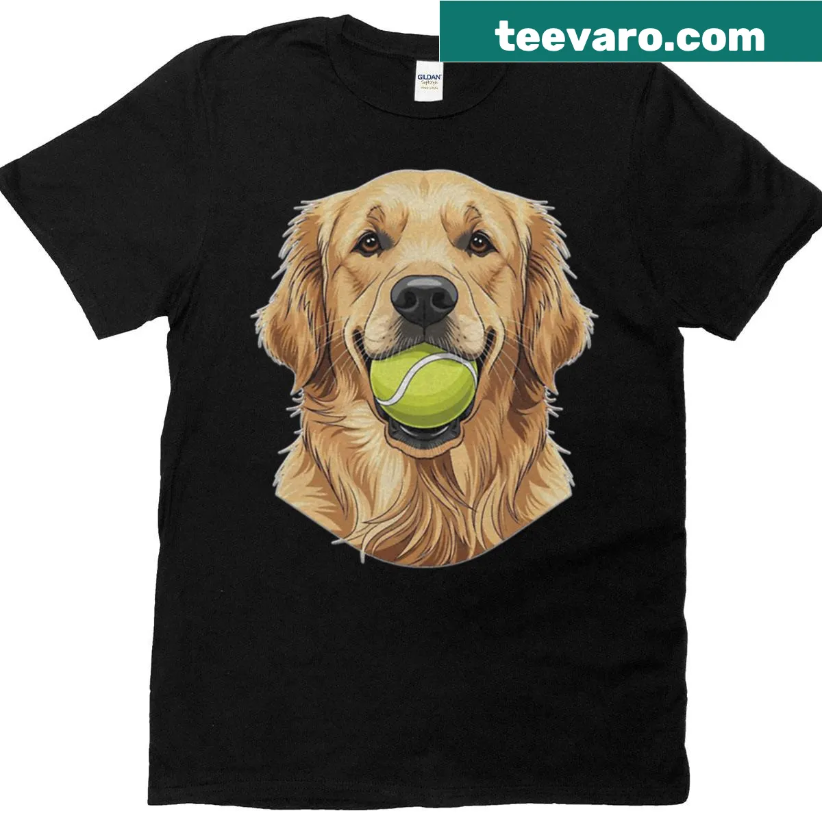Golden retriever with a tennis ball illustration on t-shirt — on a men's t-shirt