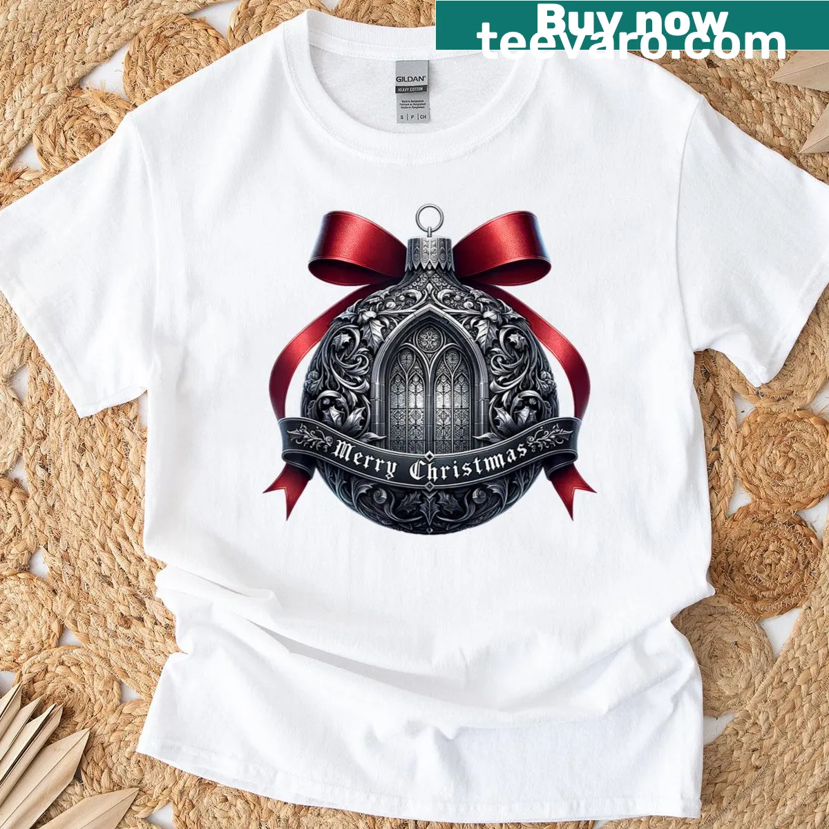 Gothic winter design t-shirt for women featuring a festive graphic. — on a men's t-shirt
