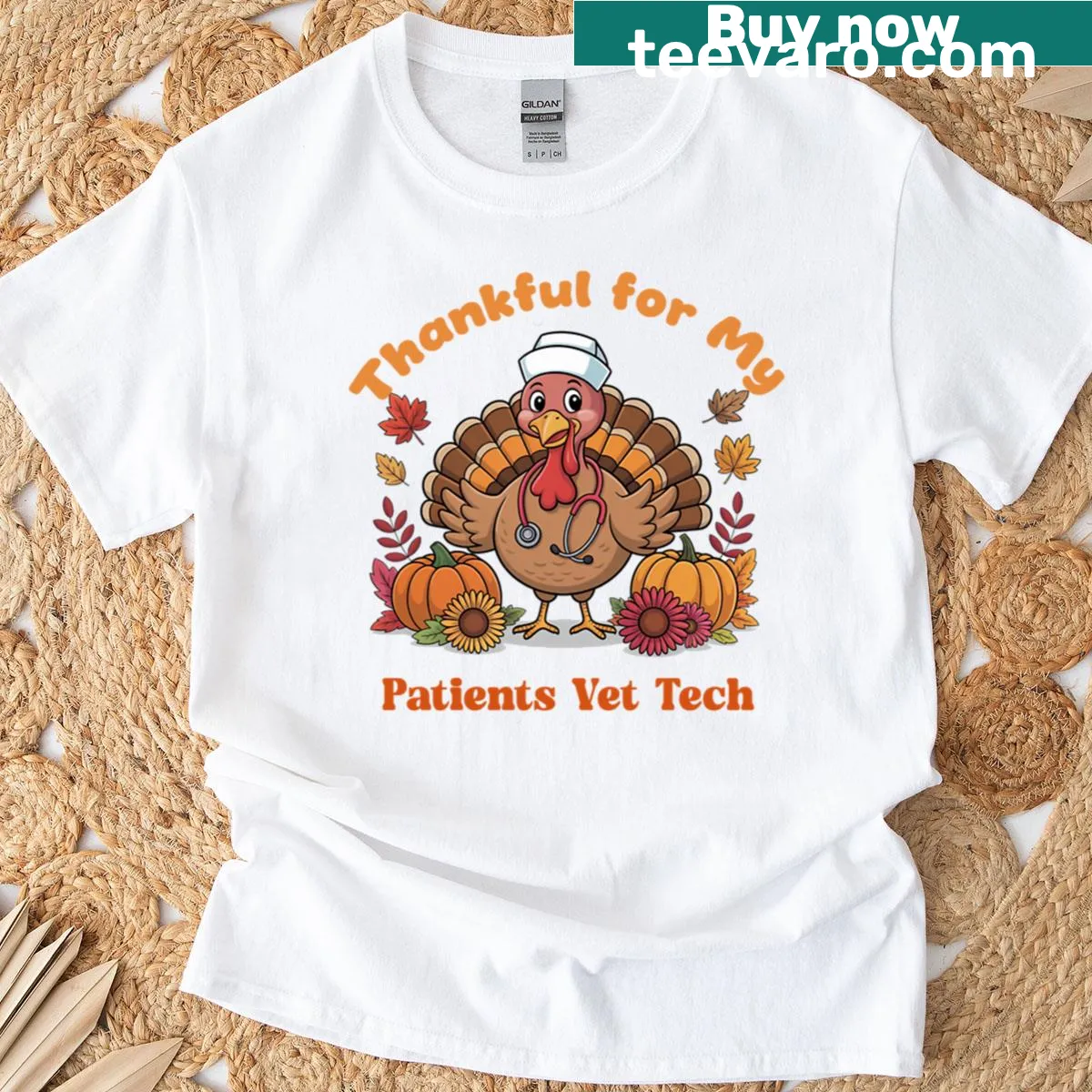 Funny cartoon turkey with vet tech life text on t-shirt — on a men's t-shirt