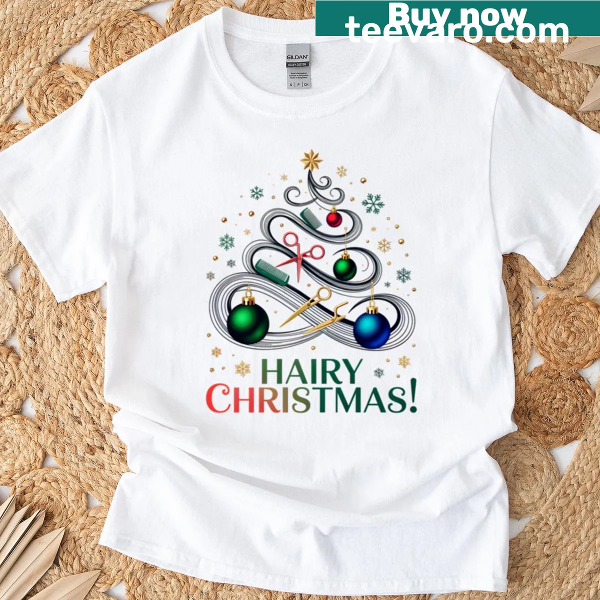 Christmas tree design with hair elements for hairdressers — on a men's t-shirt