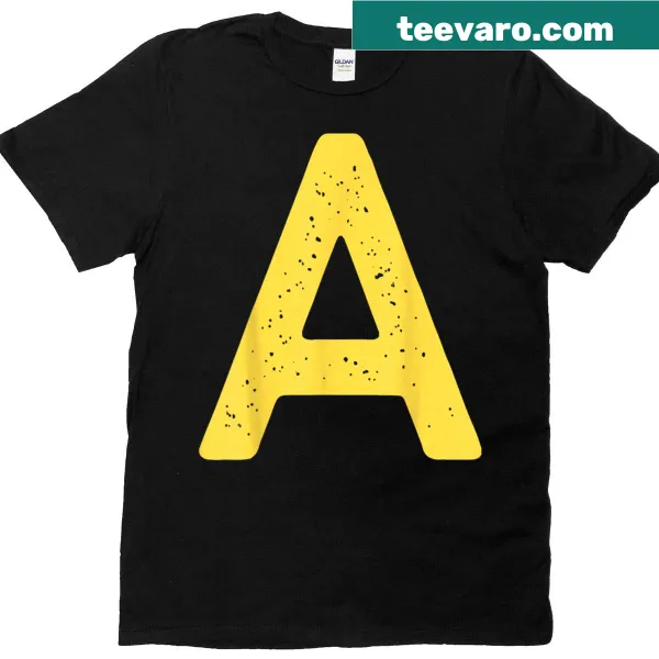 Halloween-themed letter A graphic on T-shirt