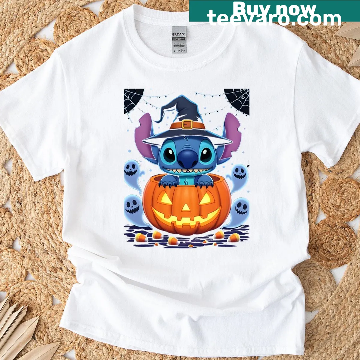 Halloween-themed T-shirt with a unique stitch design — on a men's t-shirt