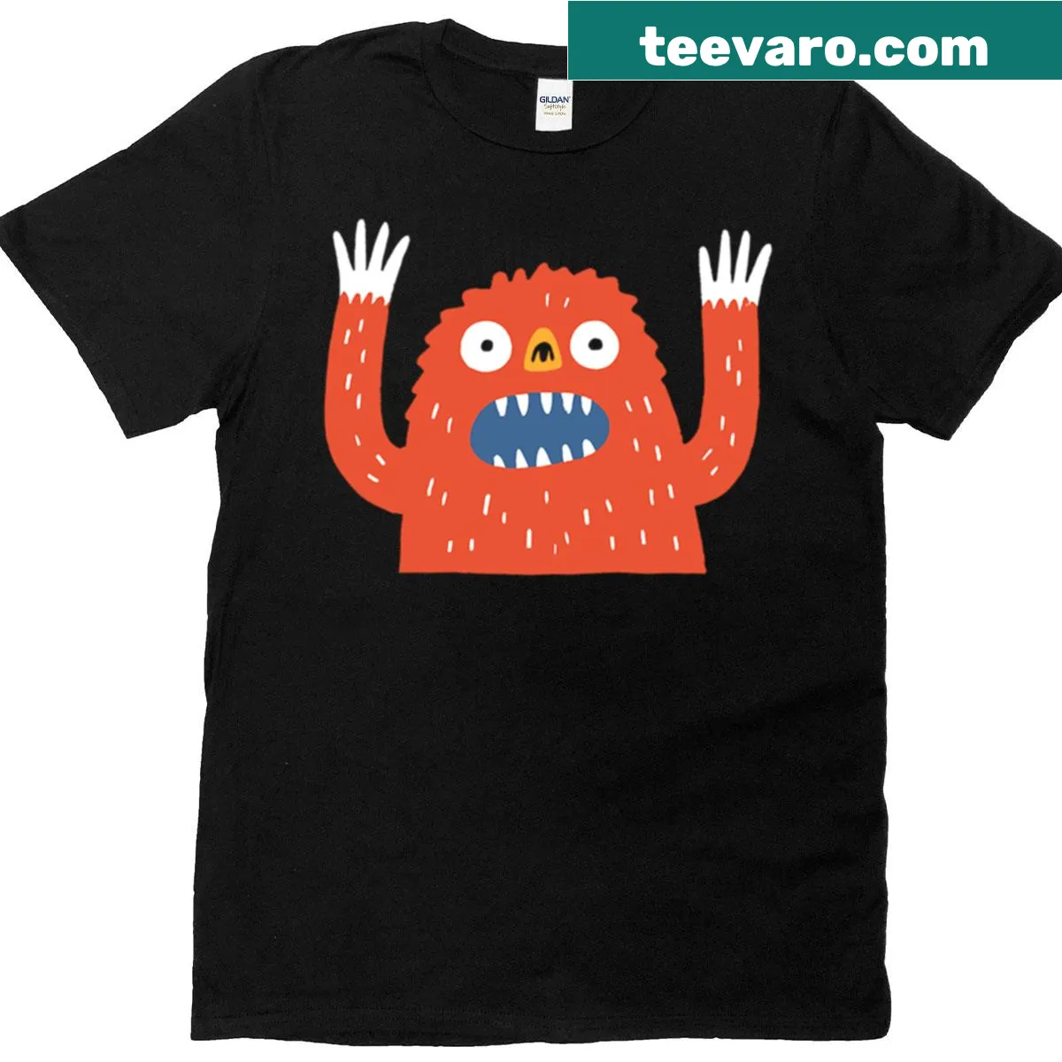 Happy monster illustration with a joyful roar on t-shirt — on a men's t-shirt