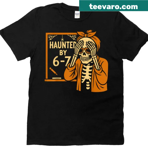 Funny Halloween teacher T-shirt with skeleton design