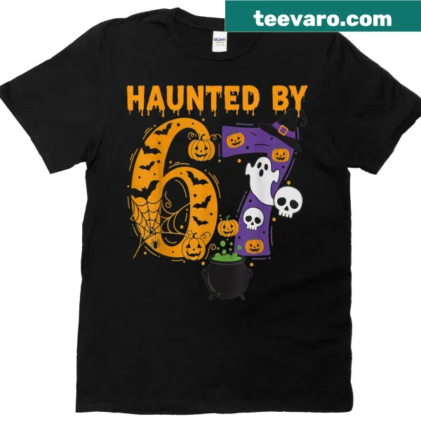 Halloween-themed t-shirt with 'Haunted By 67' meme design