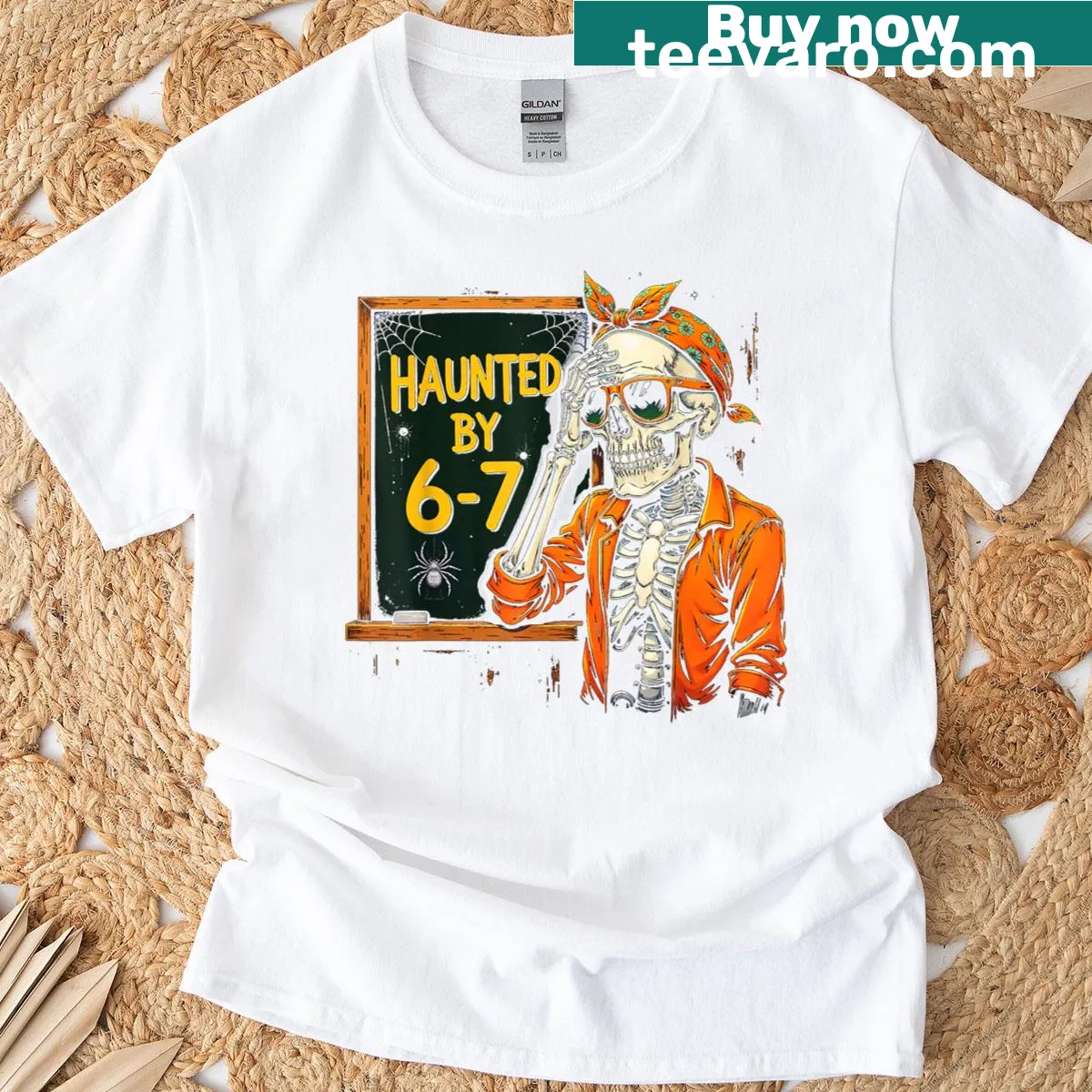 Vintage distressed Halloween teacher t-shirt with spooky meme text — on a men's t-shirt