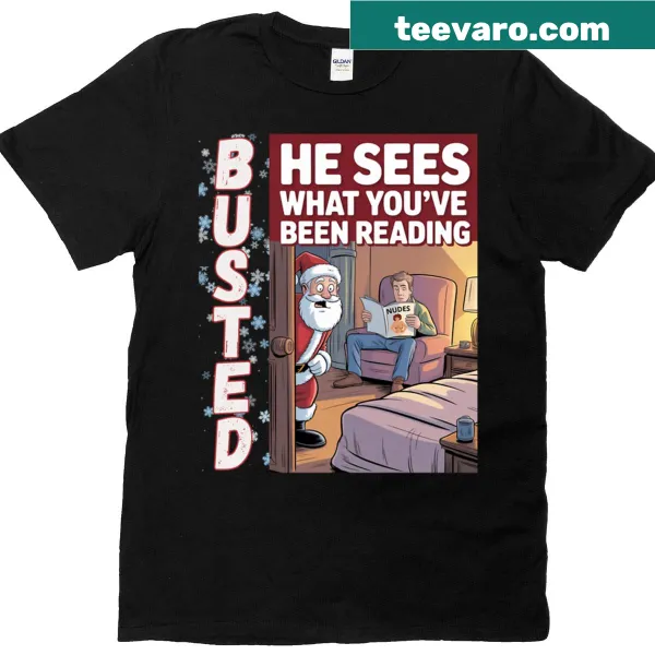 Humorous t-shirt with 'He Sees What You've Been Reading' text