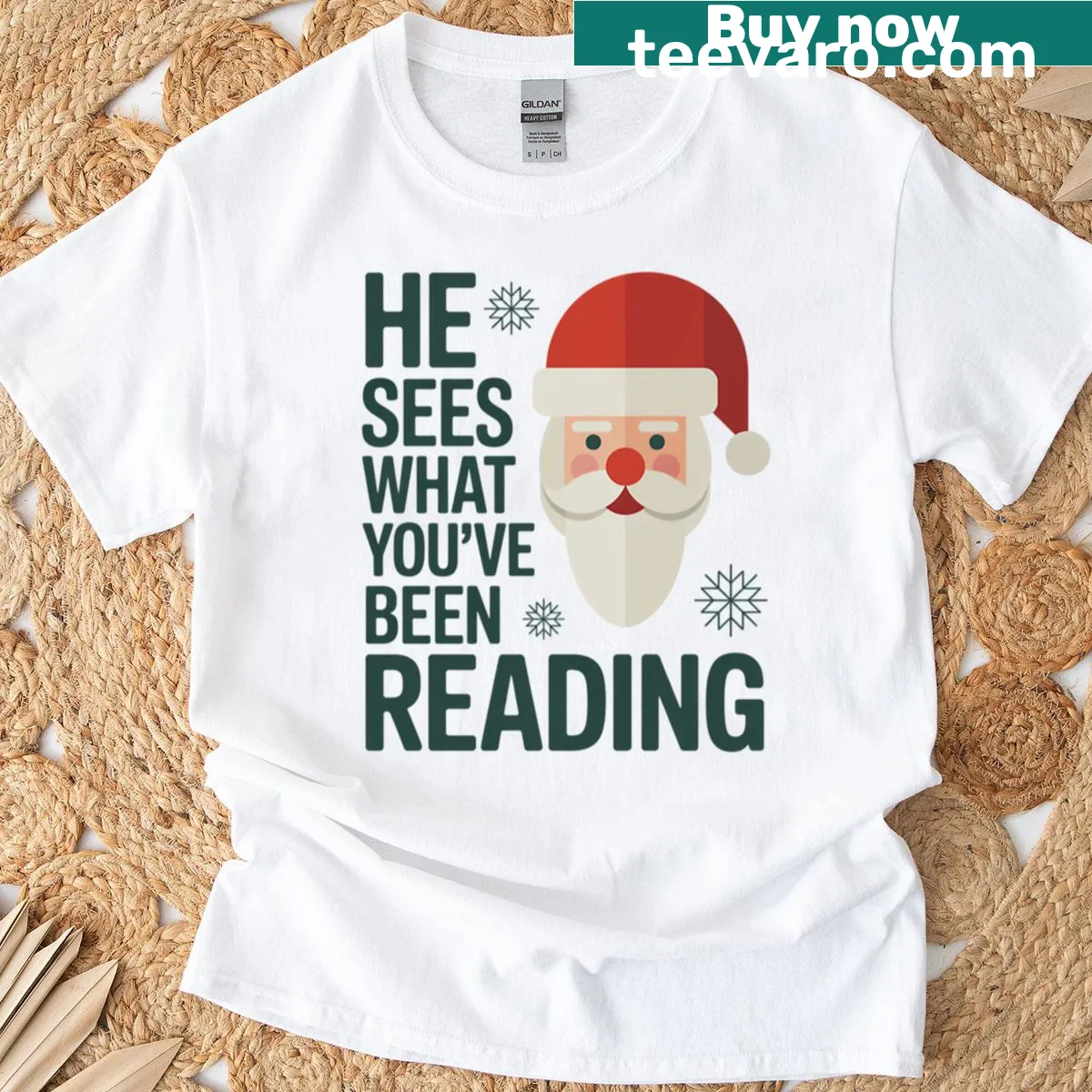 Humorous Santa meme about reading on a Christmas t-shirt — on a men's t-shirt
