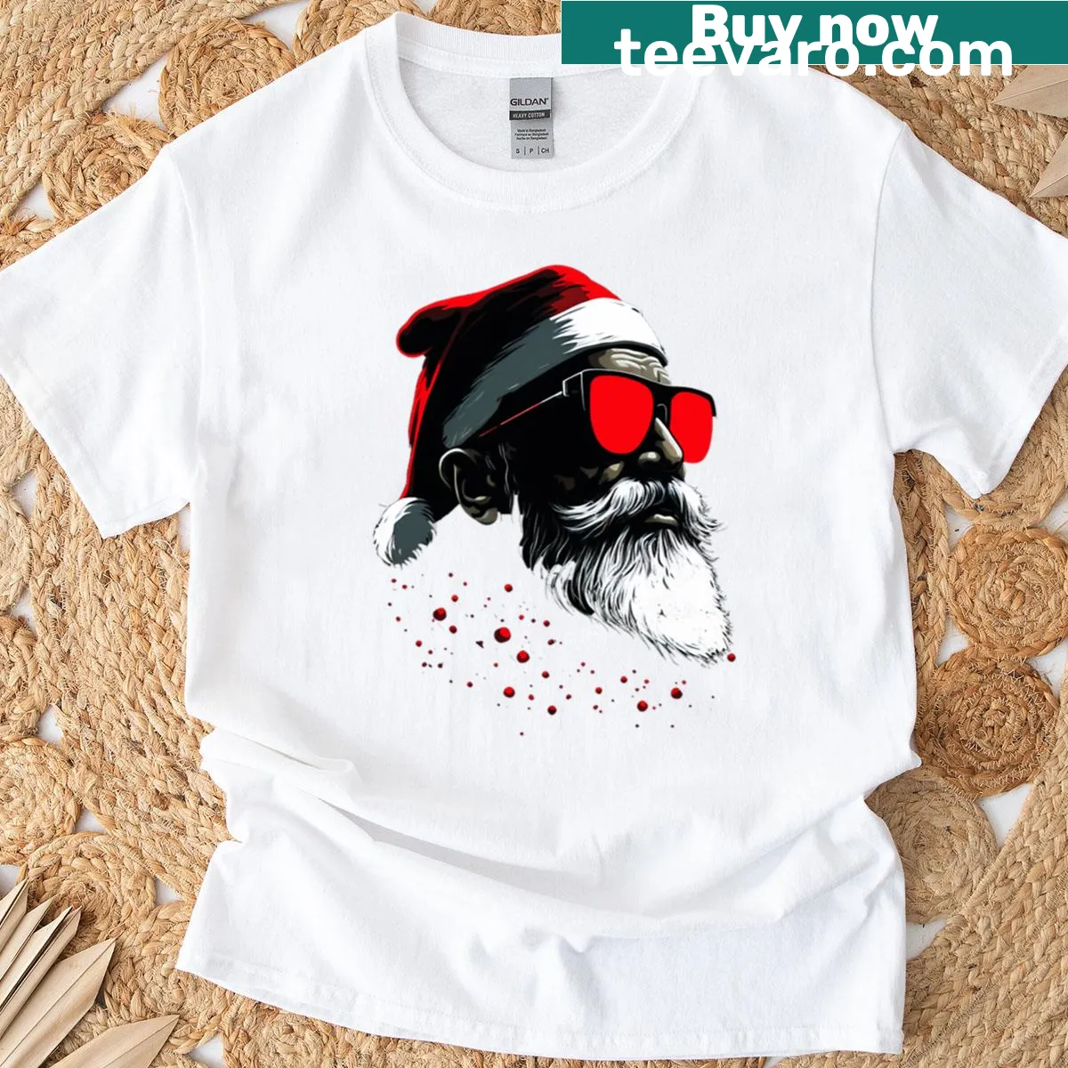 Hipster Santa Claus with a humorous twist for Christmas — on a men's t-shirt