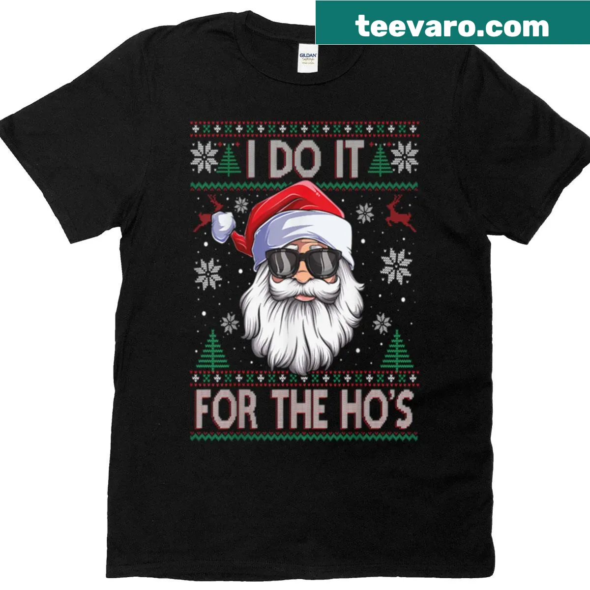 Funny Christmas shirt with 'I Do It For The Hos' text — on a men's t-shirt