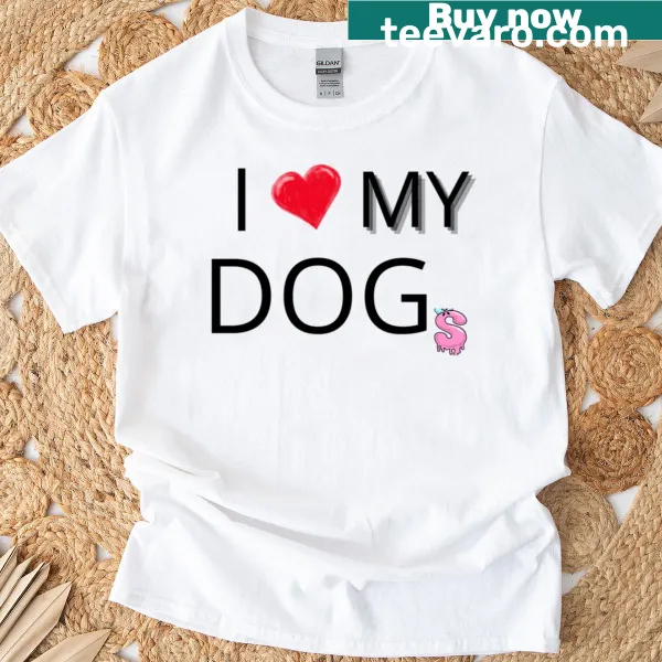 Cute T-shirt with a heart and dripping design saying 'I Love My Dogs'