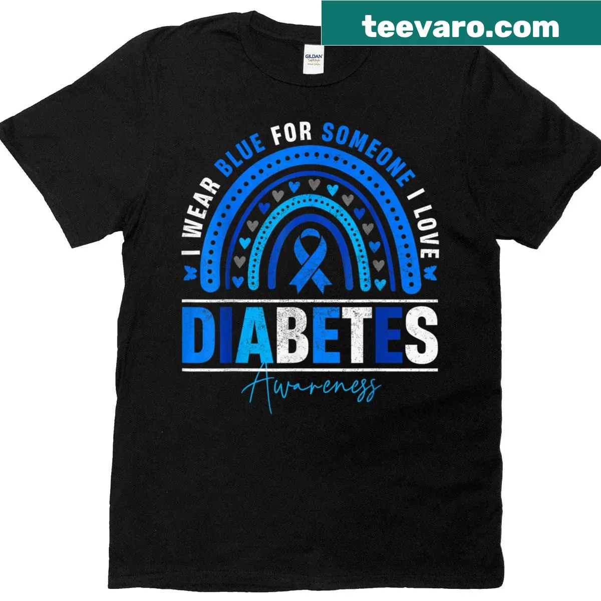 Diabetes awareness t-shirt with 'I Wear Blue' message. — on a men's t-shirt