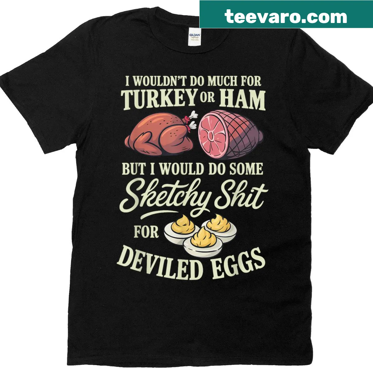 Humorous Thanksgiving shirt featuring a funny food-related slogan — on a men's t-shirt
