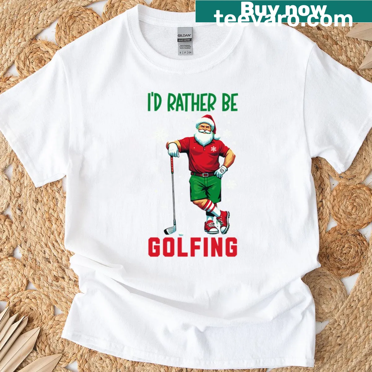 Funny Santa-themed golf T-shirt with text about golfing — on a men's t-shirt