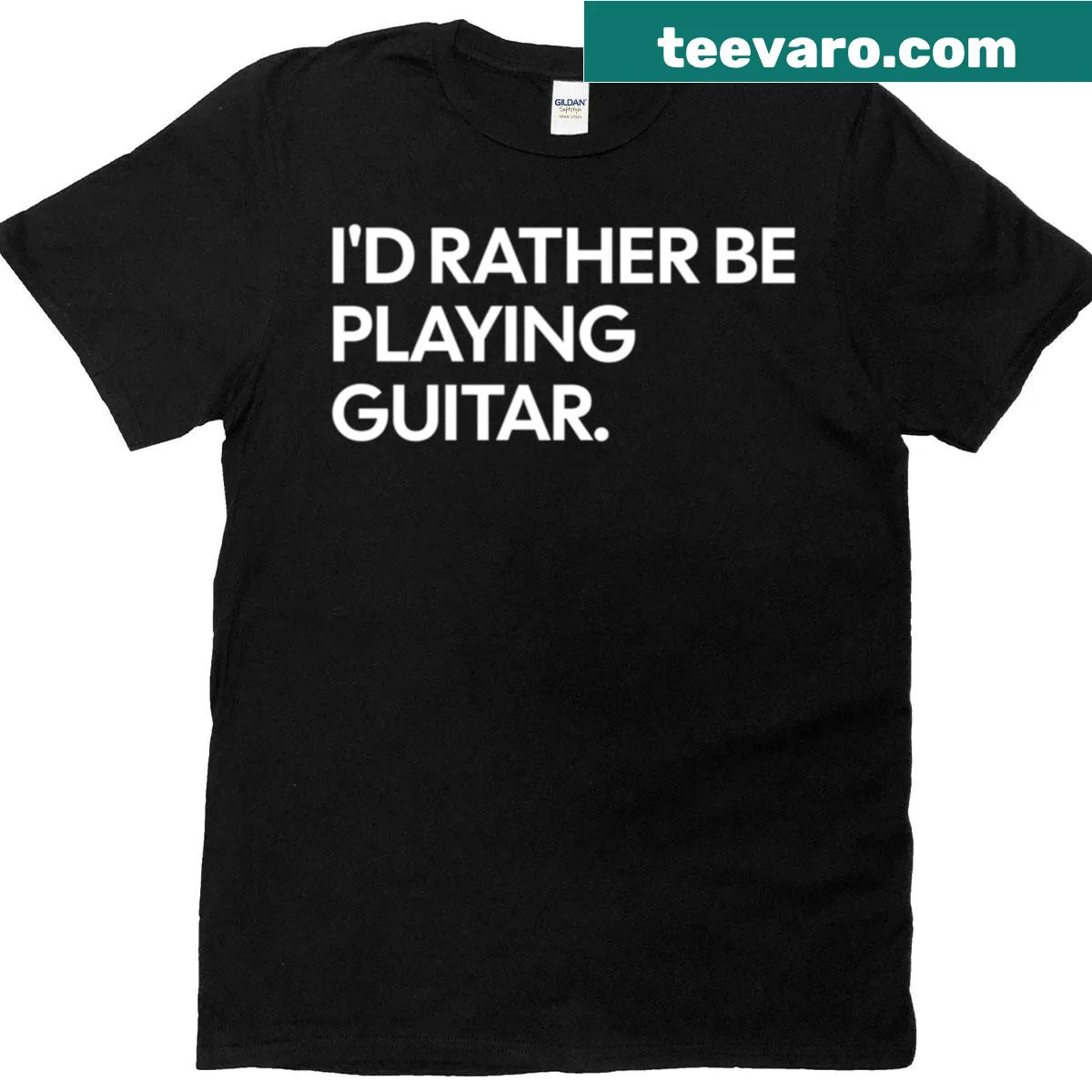 Text design expressing love for playing guitar on t-shirt — on a men's t-shirt