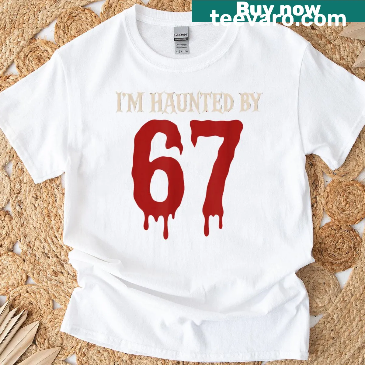 Halloween t-shirt with the phrase 'I'm Haunted By 67' — on a men's t-shirt