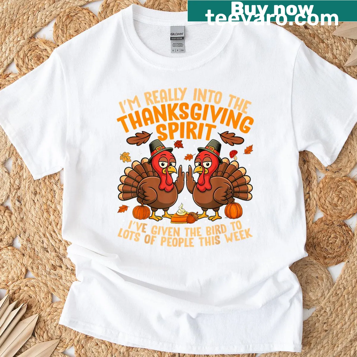 Thanksgiving-themed T-shirt with humorous turkey design — on a men's t-shirt