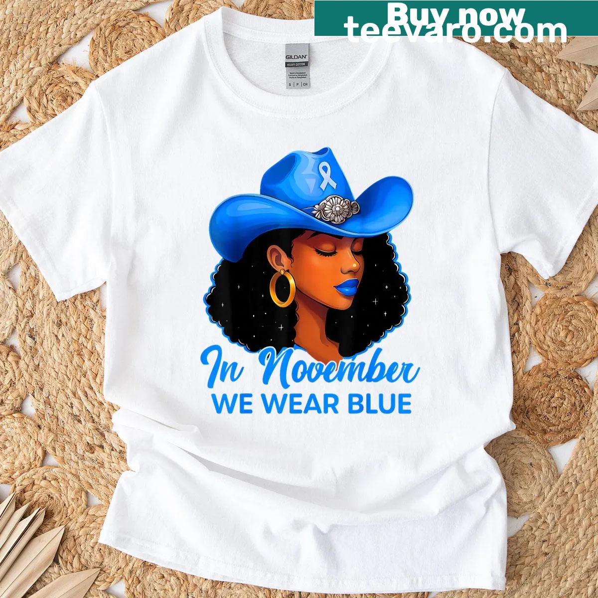 Diabetes awareness t-shirt with a blue message for women — on a men's t-shirt