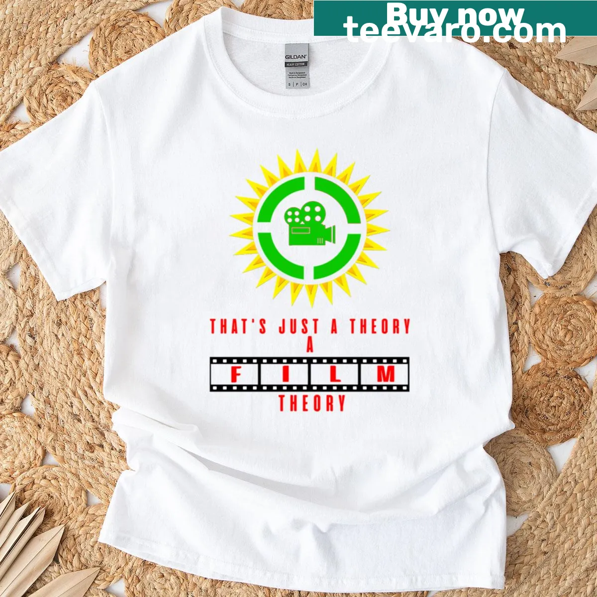 Film Theory slogan t-shirt with playful typography for gamers — on a men's t-shirt