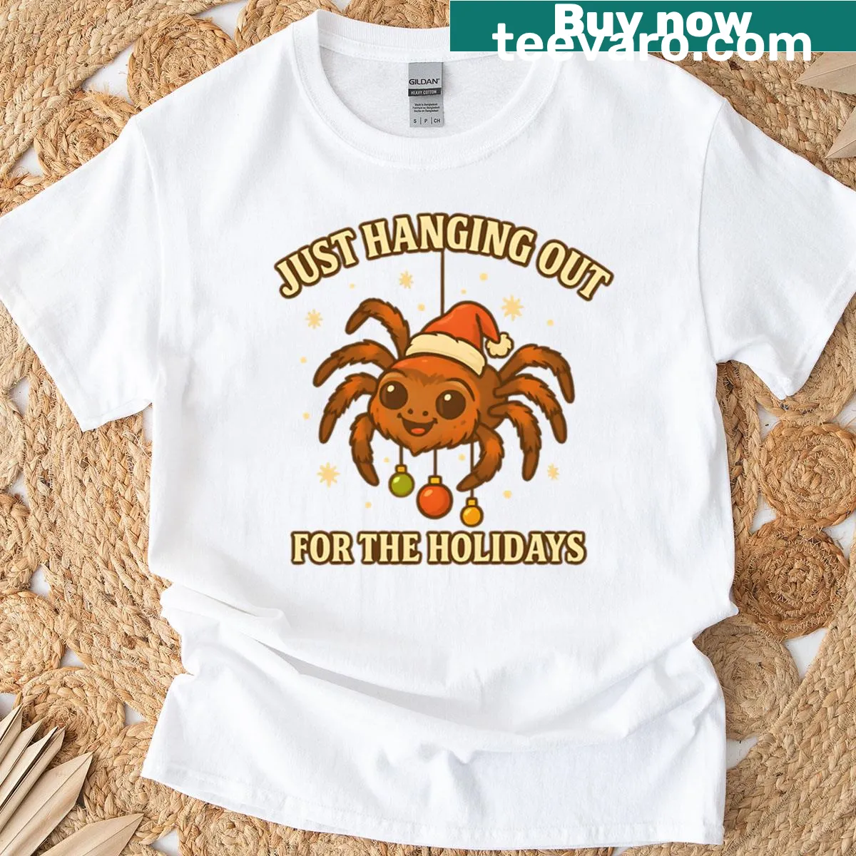 Funny spider design on oversized Christmas t-shirt — on a men's t-shirt