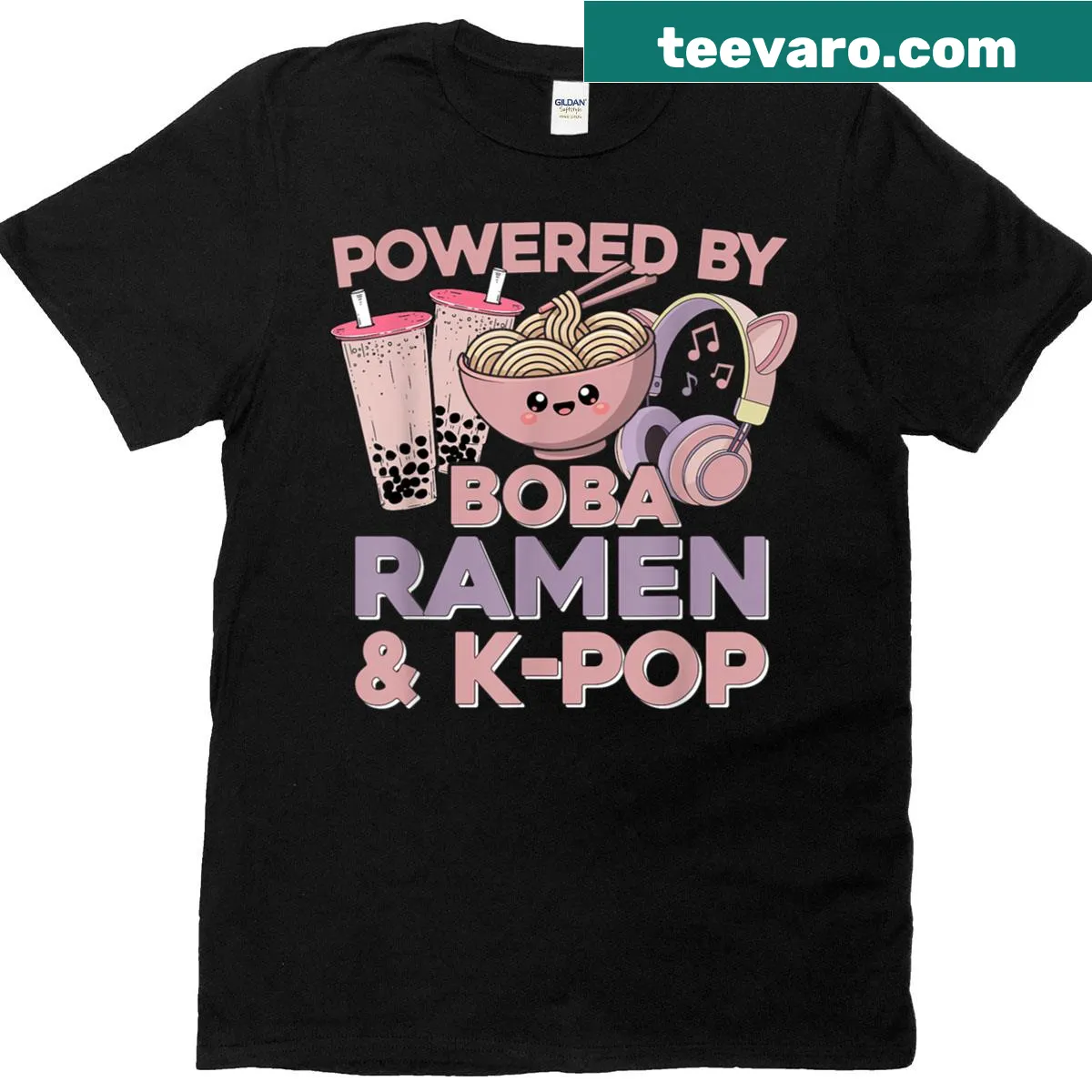 Kawaii design t-shirt featuring ramen and boba elements — on a men's t-shirt