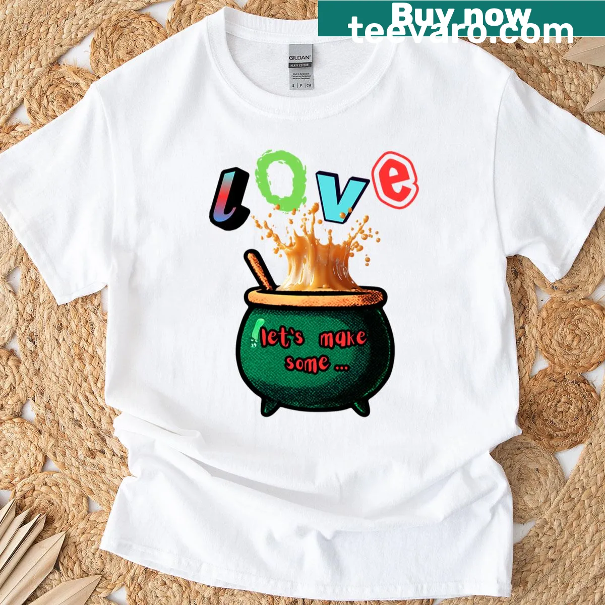 T-shirt with the phrase 'Let's Make Some Love' in playful typography — on a men's t-shirt