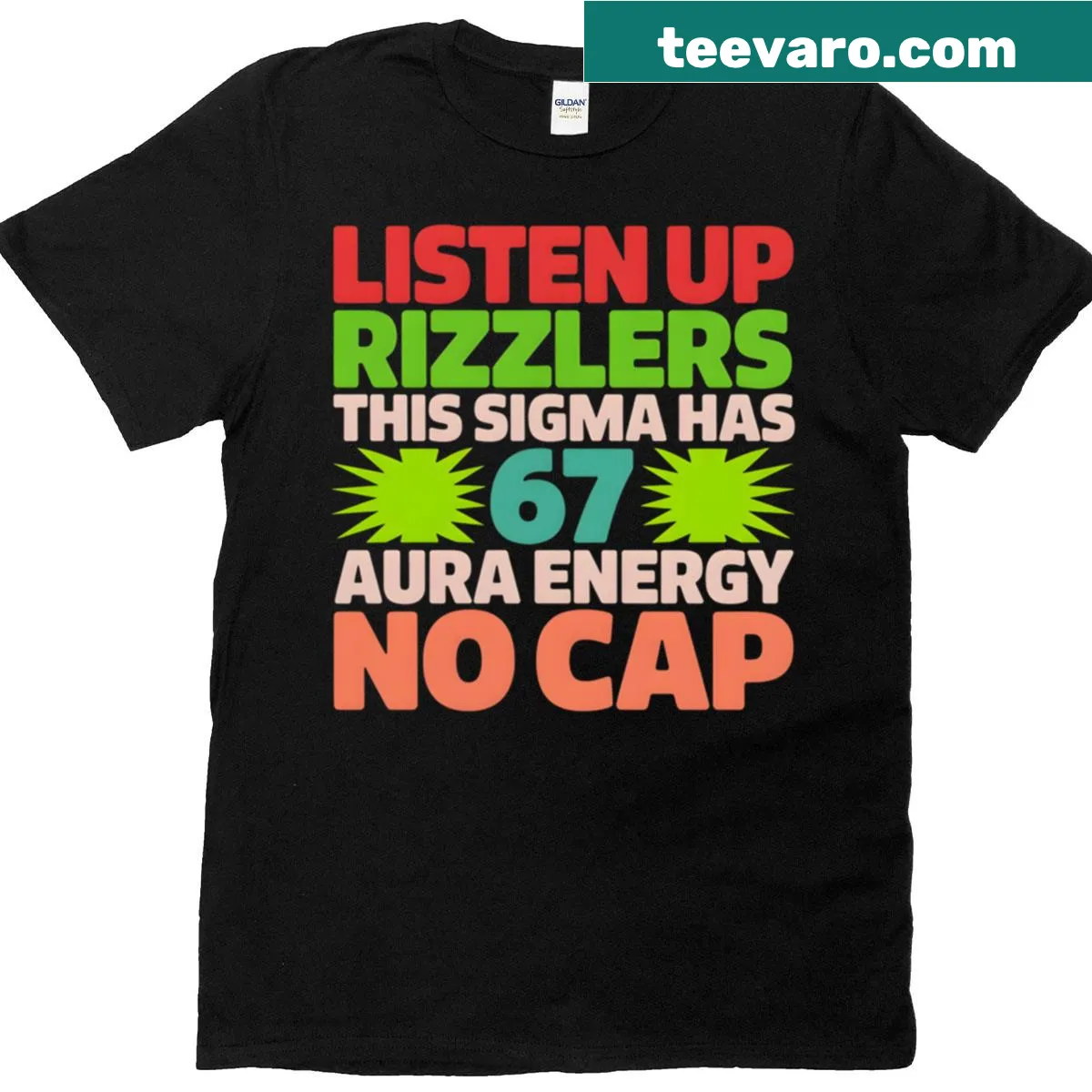 Graphic T-shirt with the phrase about Sigma's aura energy and quirky text — on a men's t-shirt