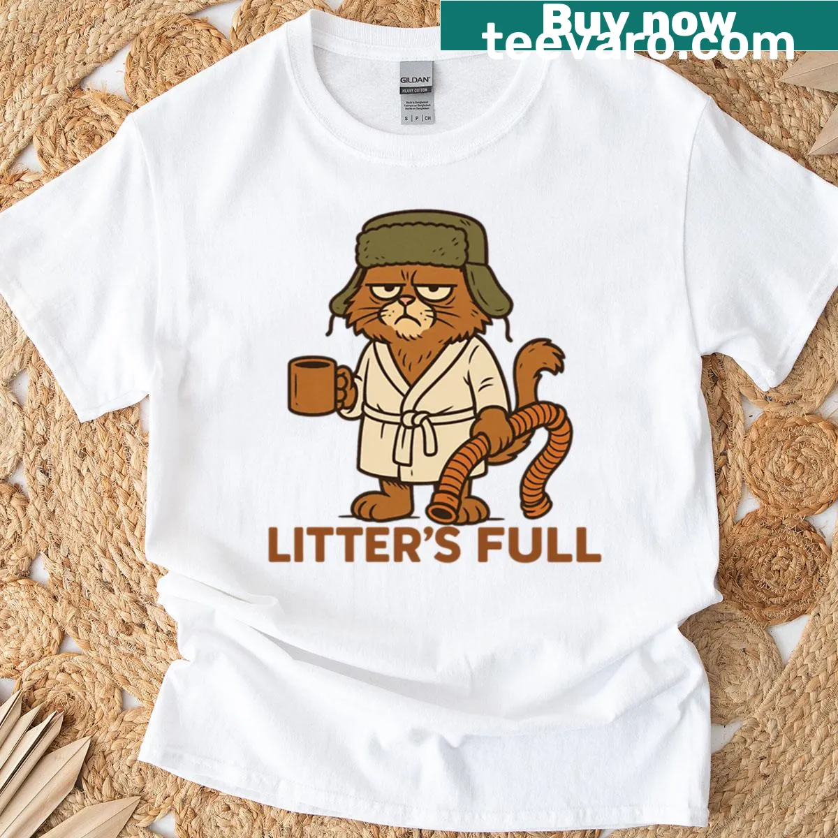 Funny Christmas t-shirt featuring cat and Litters Full phrase — on a men's t-shirt