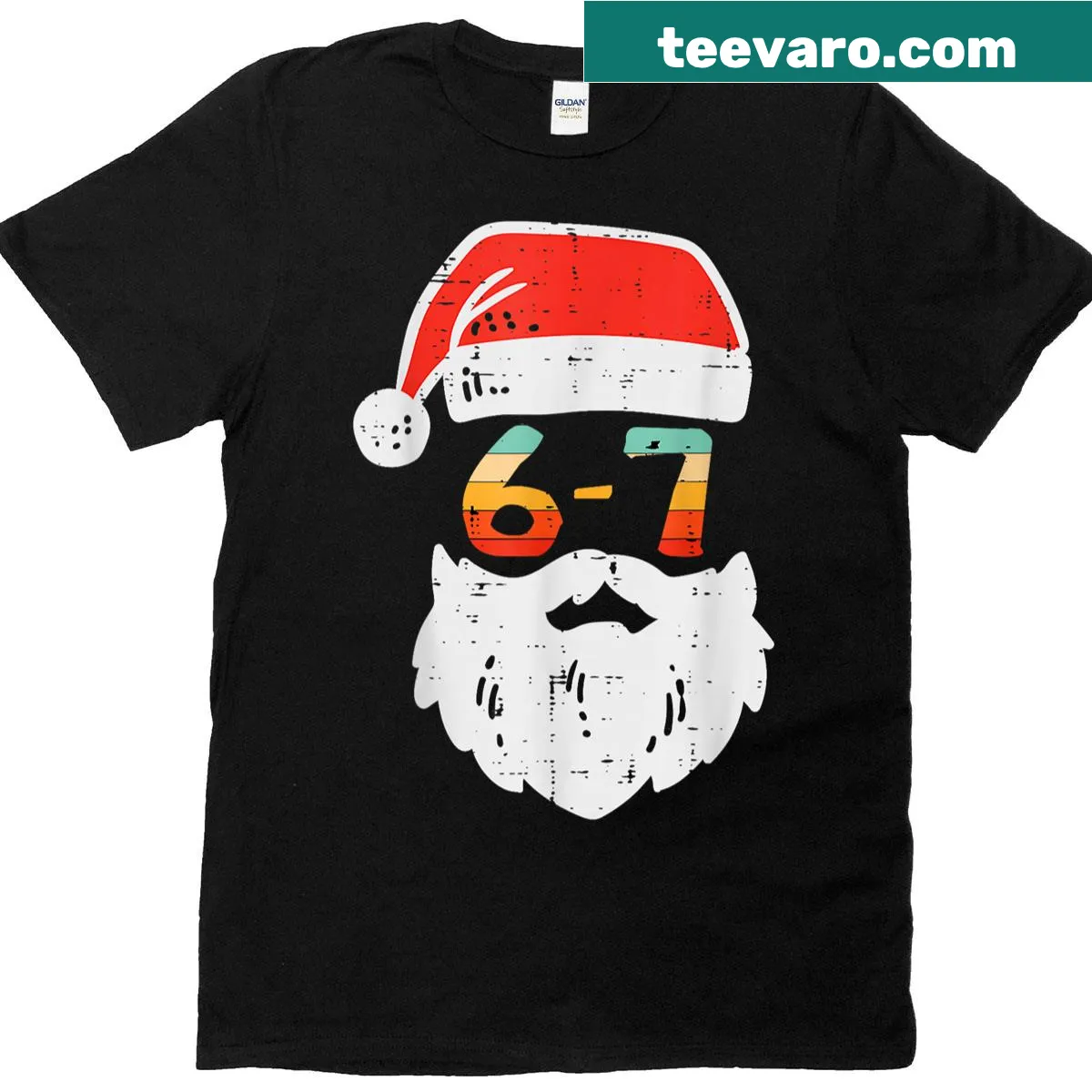 Meme 67 Santa graphic t-shirt designed for Christmas humor — on a men's t-shirt