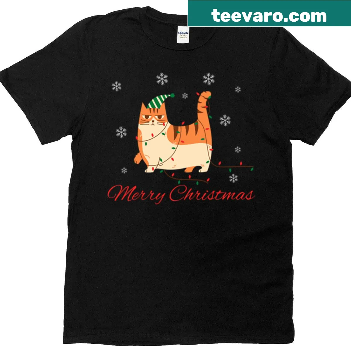 Funny cat themed Christmas T-shirt — on a men's t-shirt
