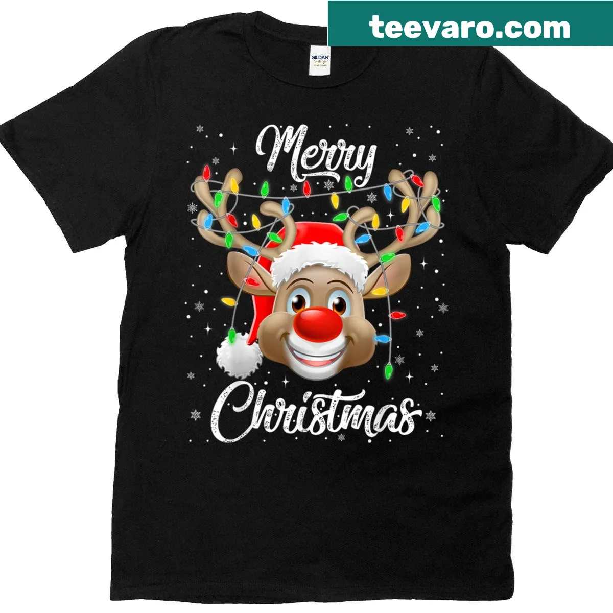 Family matching T-shirt with reindeer designs — on a men's t-shirt