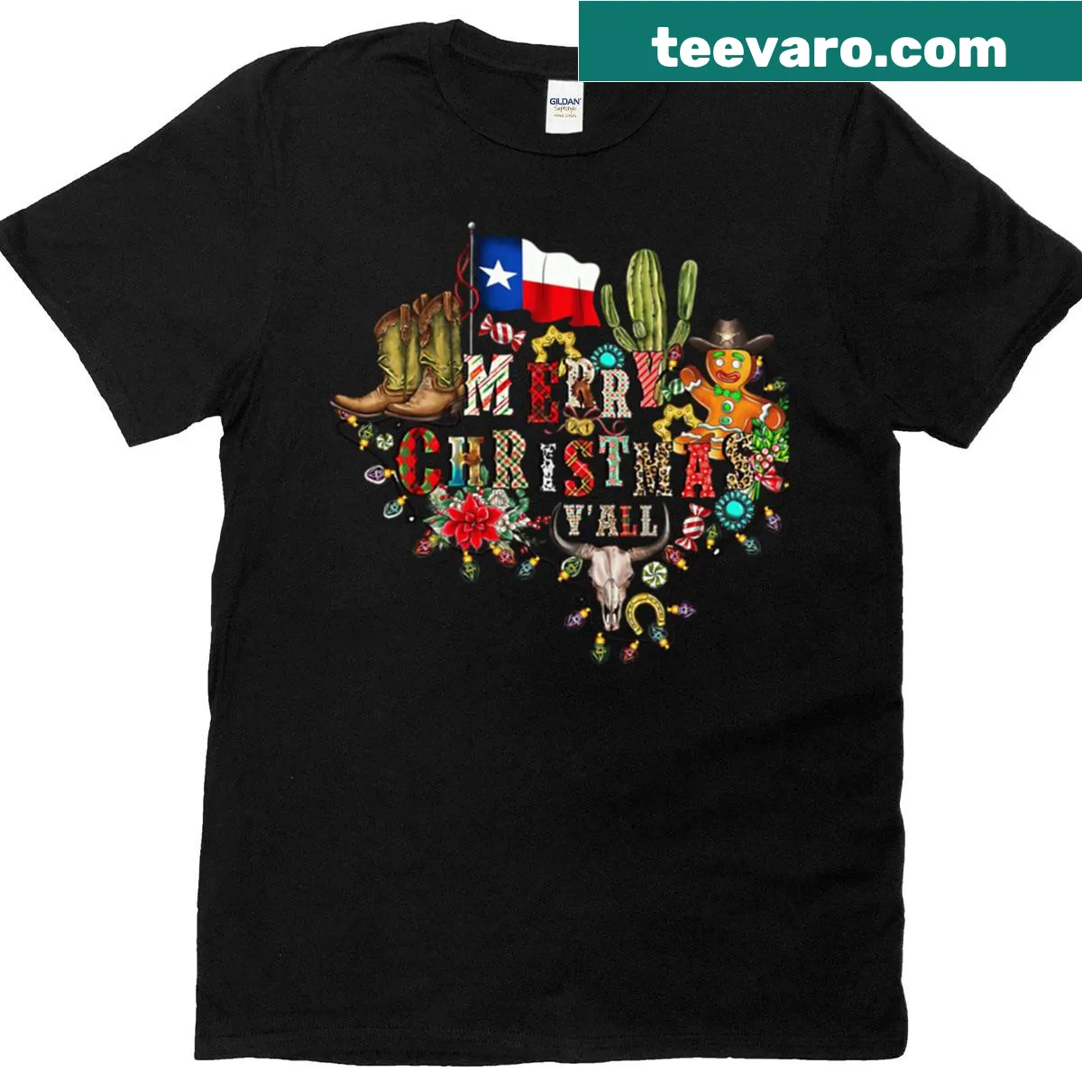 Texas style Merry Christmas Yall T-shirt — on a men's t-shirt