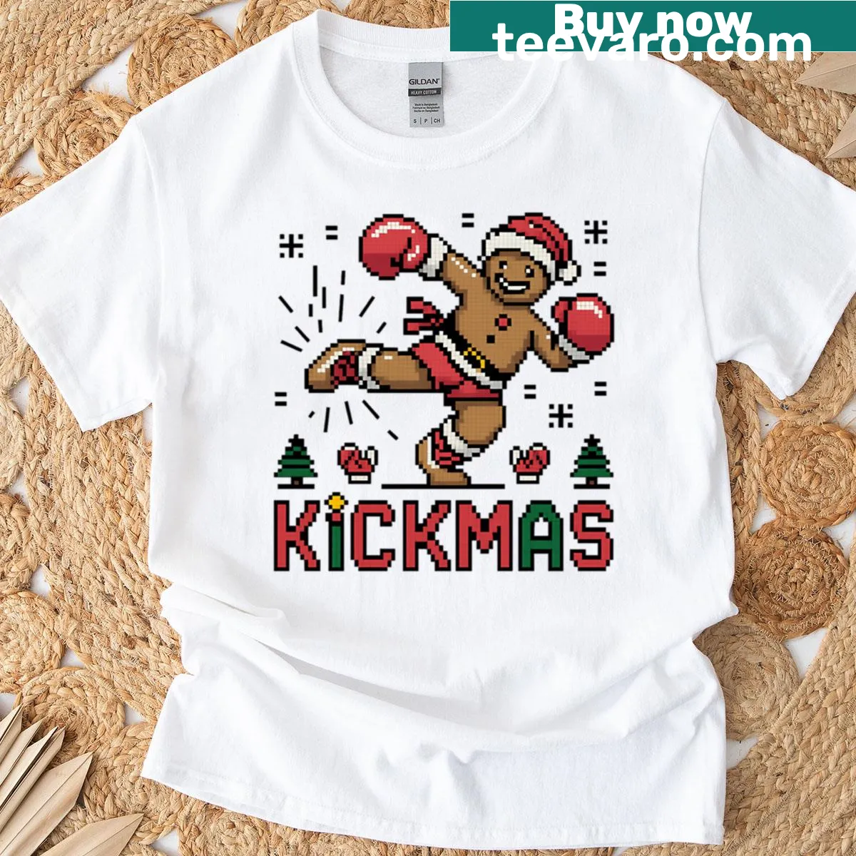 Funny Santa kickboxing t-shirt with Christmas theme — on a men's t-shirt