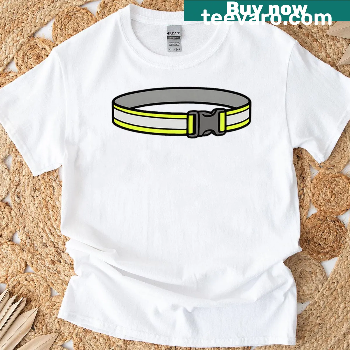 Cartoon illustration of a military PT belt on a t-shirt — on a men's t-shirt