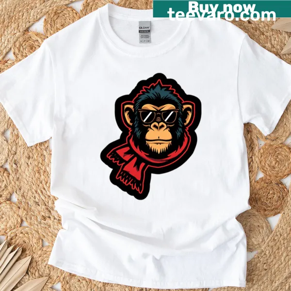 Playful monkey illustration on a swagger-themed t-shirt.