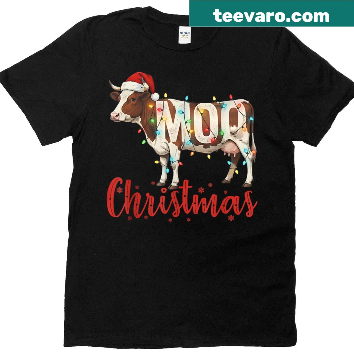 Cartoon Christmas t-shirt for cow lovers featuring humorous graphics — on a men's t-shirt