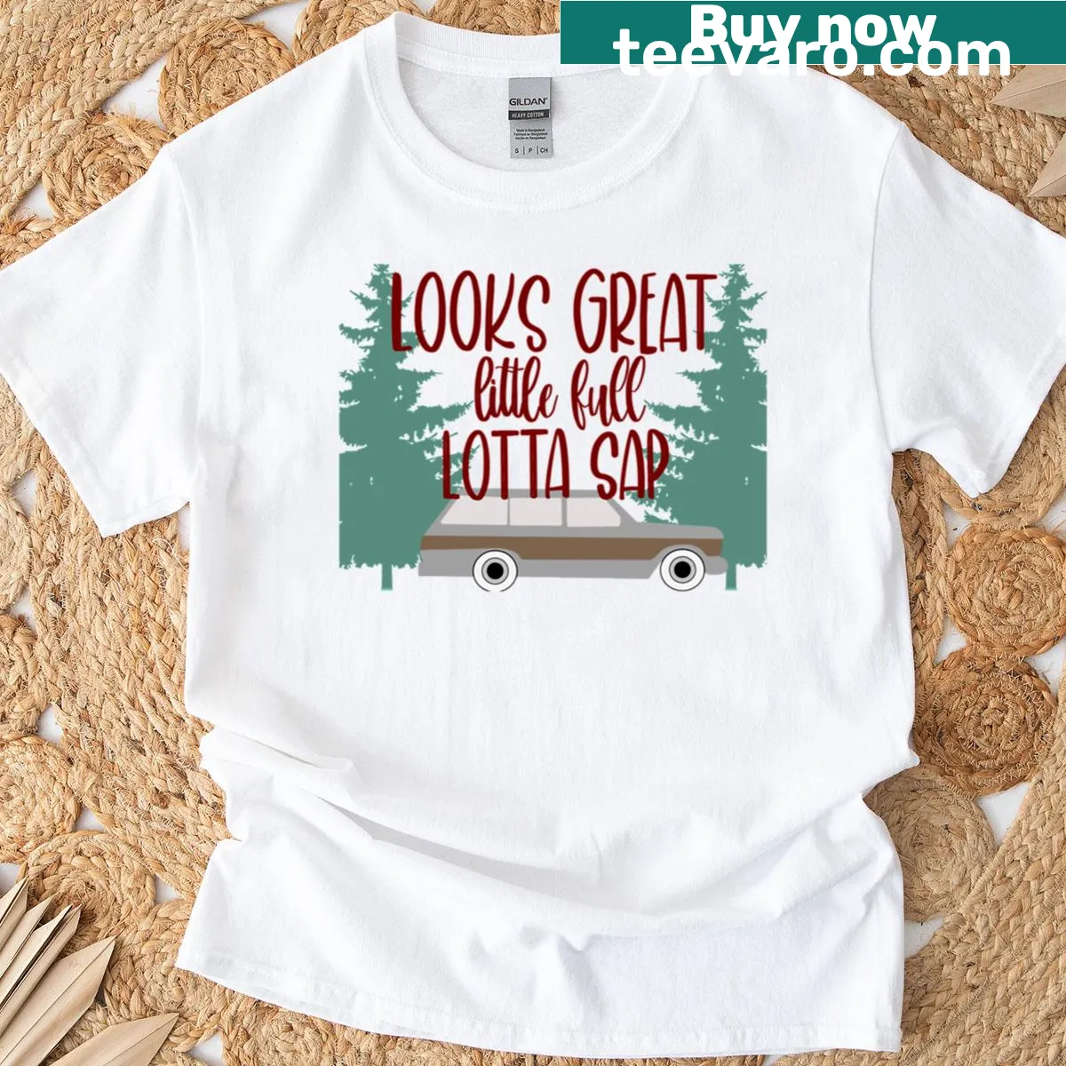 National Lampoon's Christmas Vacation-themed graphic on a holiday T-shirt — on a men's t-shirt