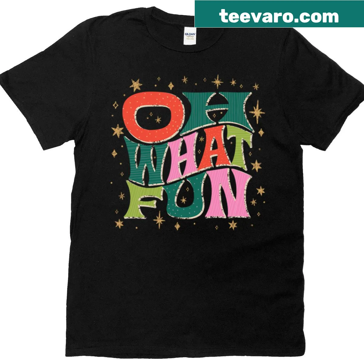 Retro holiday T-shirt with festive stars and lettering — on a men's t-shirt