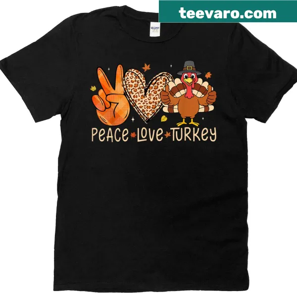 Thanksgiving T-shirt with 'Peace Love Turkey' and a pilgrim graphic