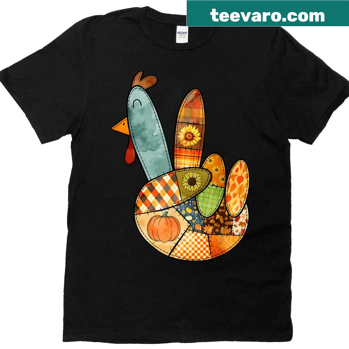 Illustration of a turkey hand peace sign for Thanksgiving T-shirt — on a men's t-shirt