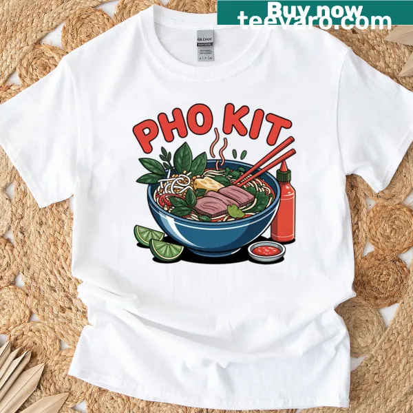 T-shirt featuring a playful depiction of a steaming bowl of pho