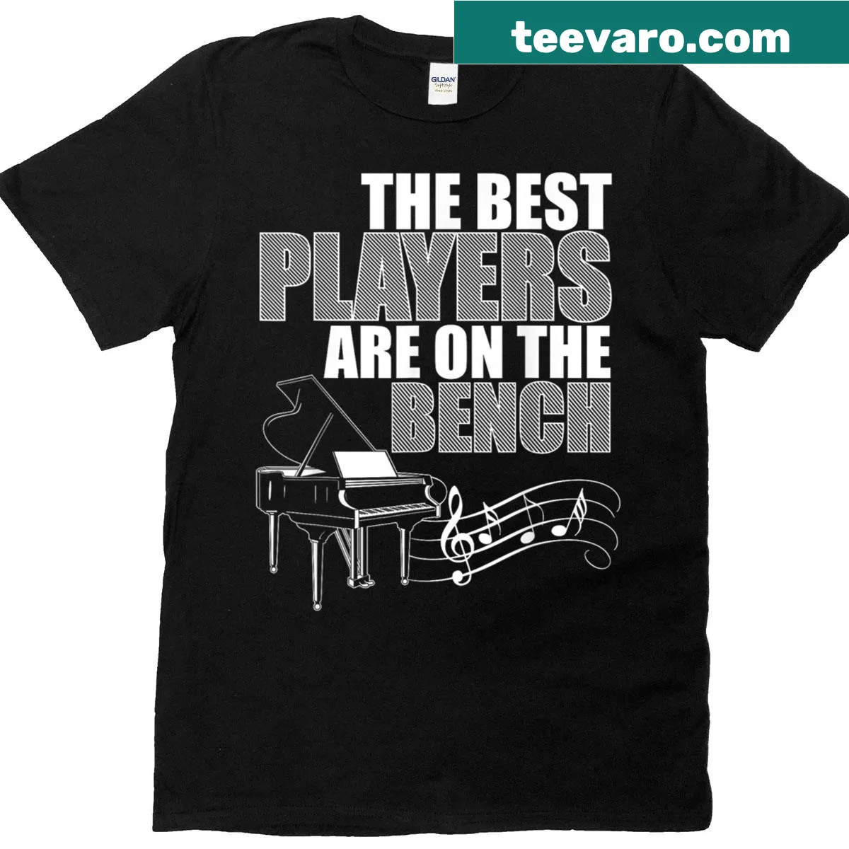Artistic T-shirt featuring a piano design for music lovers — on a men's t-shirt