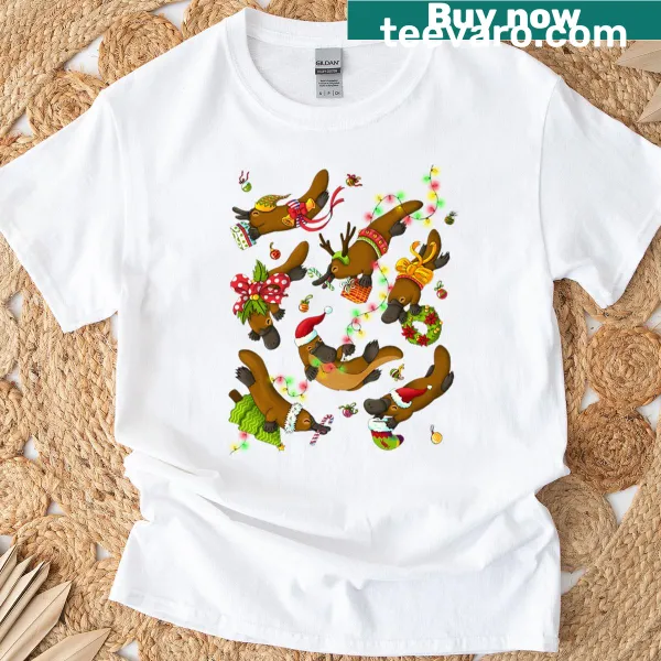 Cute platypus design on a festive Christmas t-shirt