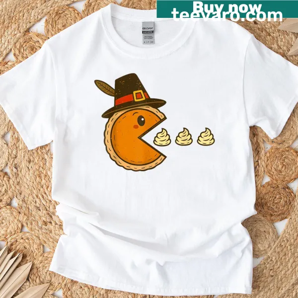 Thanksgiving t-shirt featuring pumpkin pie and gaming graphics