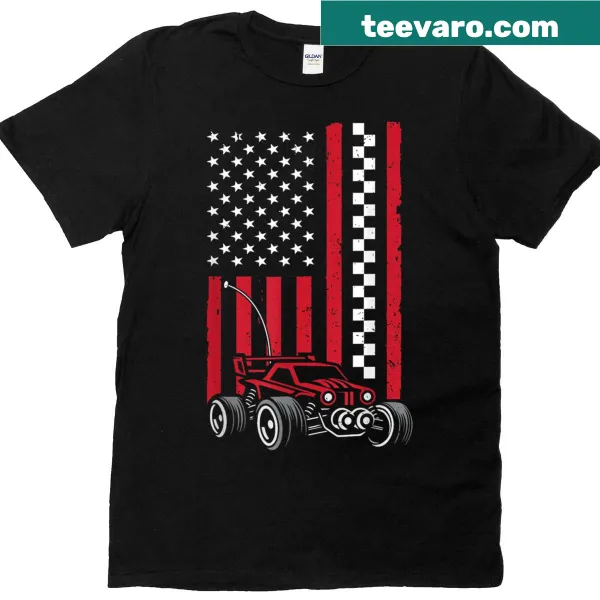 T-shirt featuring illustrations of remote control cars and trucks