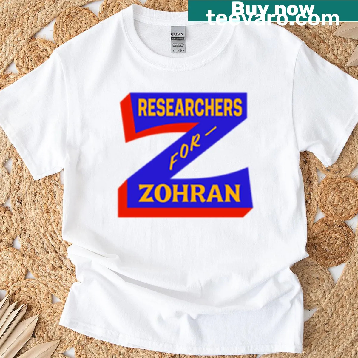 Typography T-shirt supporting Researchers For Zohran initiative. — on a men's t-shirt
