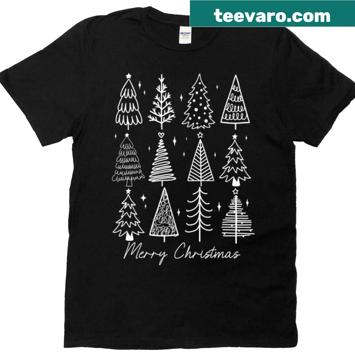 Retro Christmas tree graphic t-shirt — on a men's t-shirt